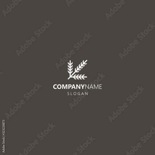 white logo on a black background. simple vector geometric line art iconic logo of a coniferous branch