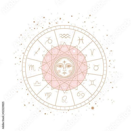 Set of mystical and mysterious illustrations in hand drawn style.  Minimalistic objects made in the style.  boho style signs and symbols. outer space, moon, sun system. vector.