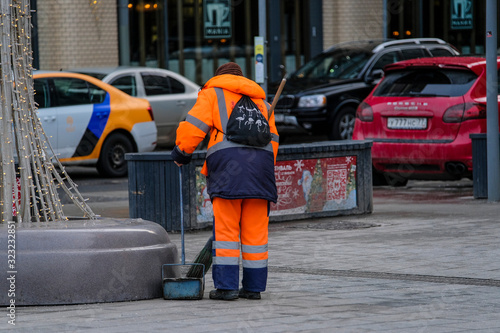 Moscow, Russia - February, 10, 2020: the image of a cleaner in Mosocw, Russia photo