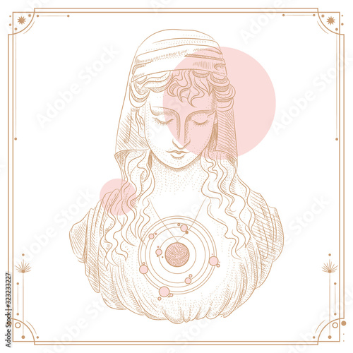 Set of mystical and mysterious illustrations in hand drawn style.  Minimalistic objects made in the style.  boho style signs and symbols. outer space, moon, sun system. vector.