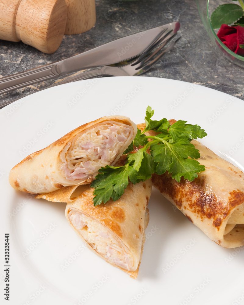 tasty toasted Crepes with ham and cheese tasty toasted Crepes with ham and cheese