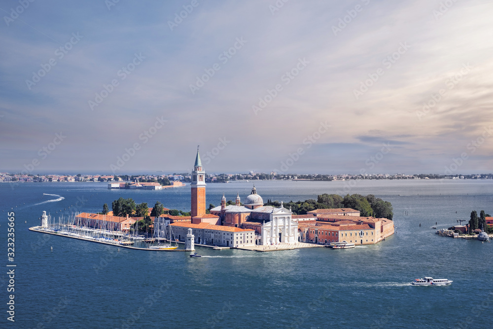 San Giorgio Maggiore Island in Venice, Italy, aerial view