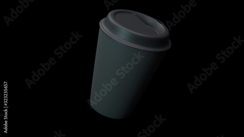 3D illustration of plastic takeaway coffee cup or tea cup on clean background