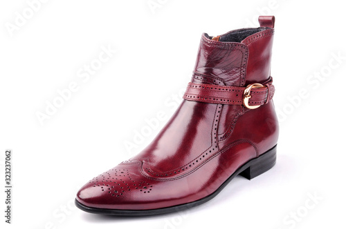 Burgundy high-top men's leather shoes on white © jeson
