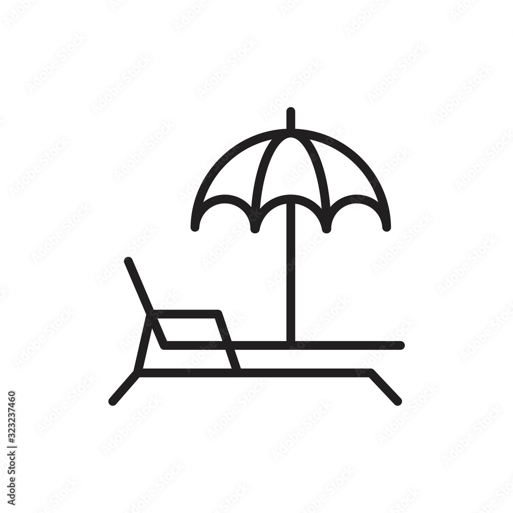 A deckchair with an umbrella vector icon template black color editable. A deckchair with an umbrella vector icon symbol Flat vector illustration for graphic and web design. A deckchair with an umbrella vector icon template black color editable. A deckchair with an umbrella vector icon symbol Flat vector illustration for graphic and web design.