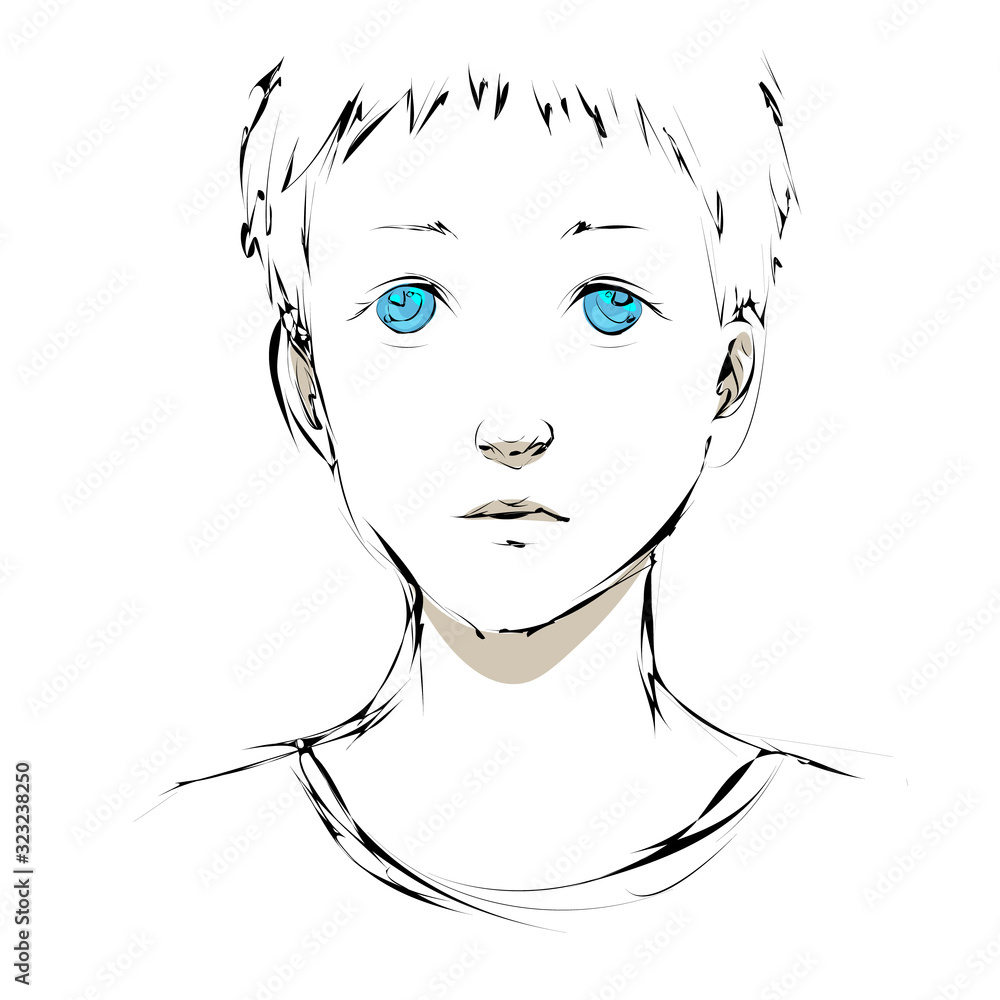 Sketch of blue eyed young boy with sad expression Stock Vector | Adobe ...