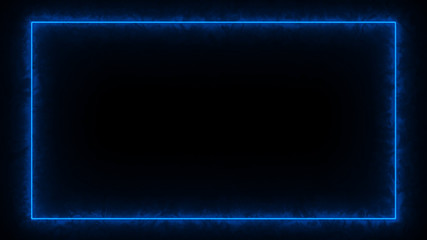 Empty frame with electric power round border glowing, burning flame sign. Blank rectangle fire with electric power around frame lights. The best stock photo image of blue electric energy power