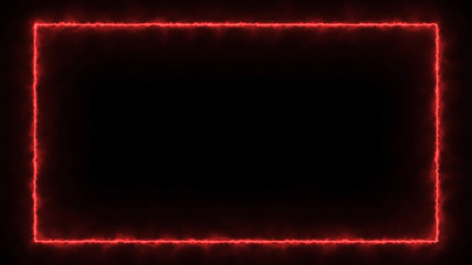Empty frame with fire border glowing, burning flame signboard. Blank rectangle sign fire flames around frame lights. The best stock of photo image signboard red fire burning on black background
