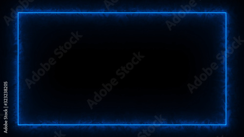 Empty frame with electric power round border glowing, burning flame sign. Blank rectangle fire with electric power around frame lights. The best stock photo image of blue electric energy power