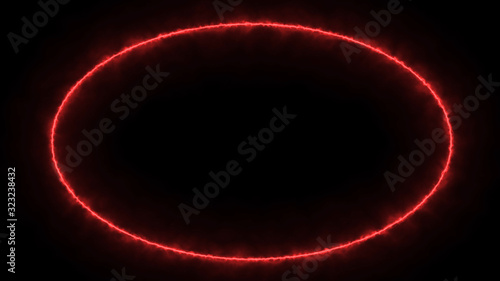 Empty e lip circle, circular frame with electric power border glowing, burning flame sign. Blank circle fire with electric power around frame lights. The best stock photo image red electric power