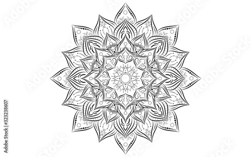 Circle pattern petal flower of mandala with black and white,Vector floral mandala relaxation patterns unique design with white background,Hand drawn pattern,concept meditation and relax