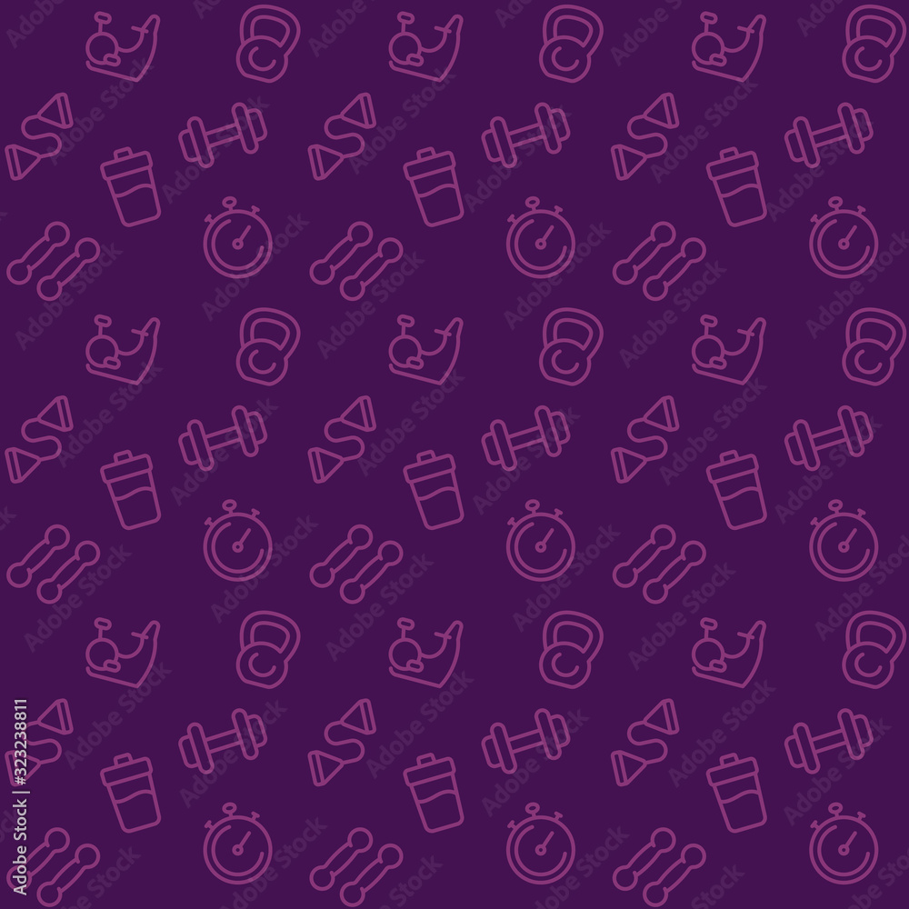 Naklejka premium fitness pattern, seamless background with line gym icons