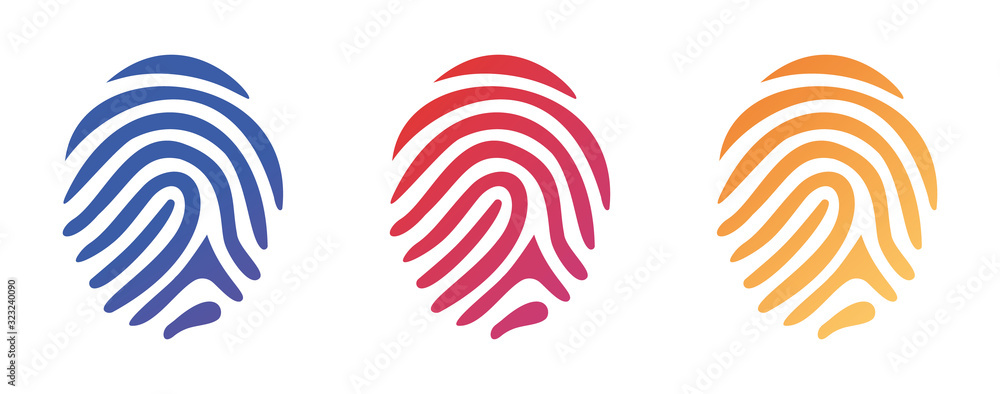 Vector illustration set of different shape fingerprint with color gradient in line style on white background Vector illustration set of different shape fingerprint with color gradient in line style on white background