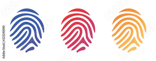 Vector illustration set of different shape fingerprint with color gradient in line style on white background