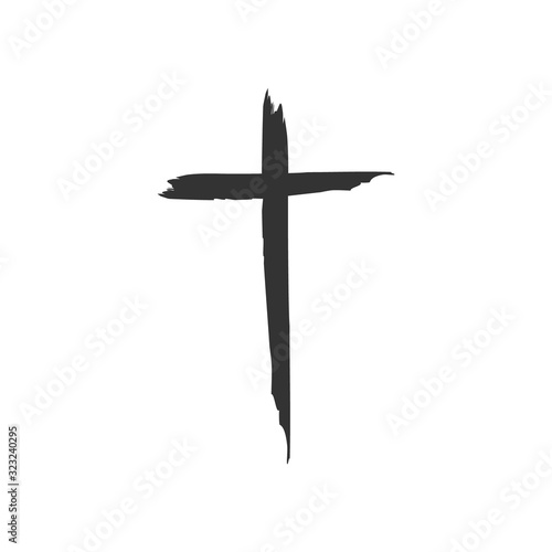 Handmade black grunge cross icon, simple christian cross sign on a white background