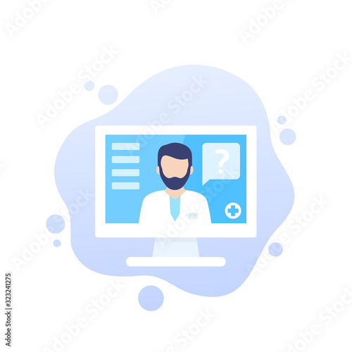 Online medical consultation, diagnosis vector icon with medic