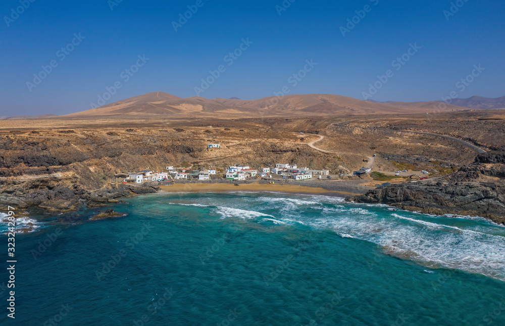 Aerial View Panorama Of Puertito de Los Malinos In Fuerteventura, Canary islands, Spain. October, 2019 Aerial View Panorama Of Puertito de Los Malinos In Fuerteventura, Canary islands, Spain. October, 2019