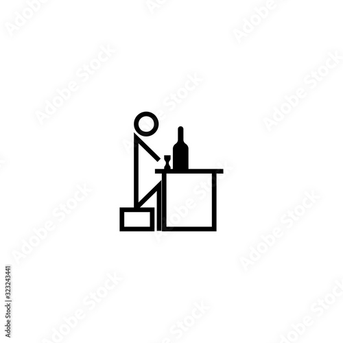 Drunk man sits at a table with an alcohol sign eps ten