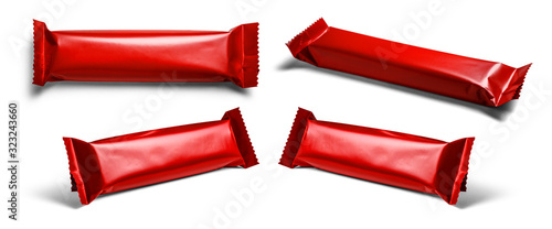 Obraz na płótnie Red packaging template for your design. In different angles on a white background