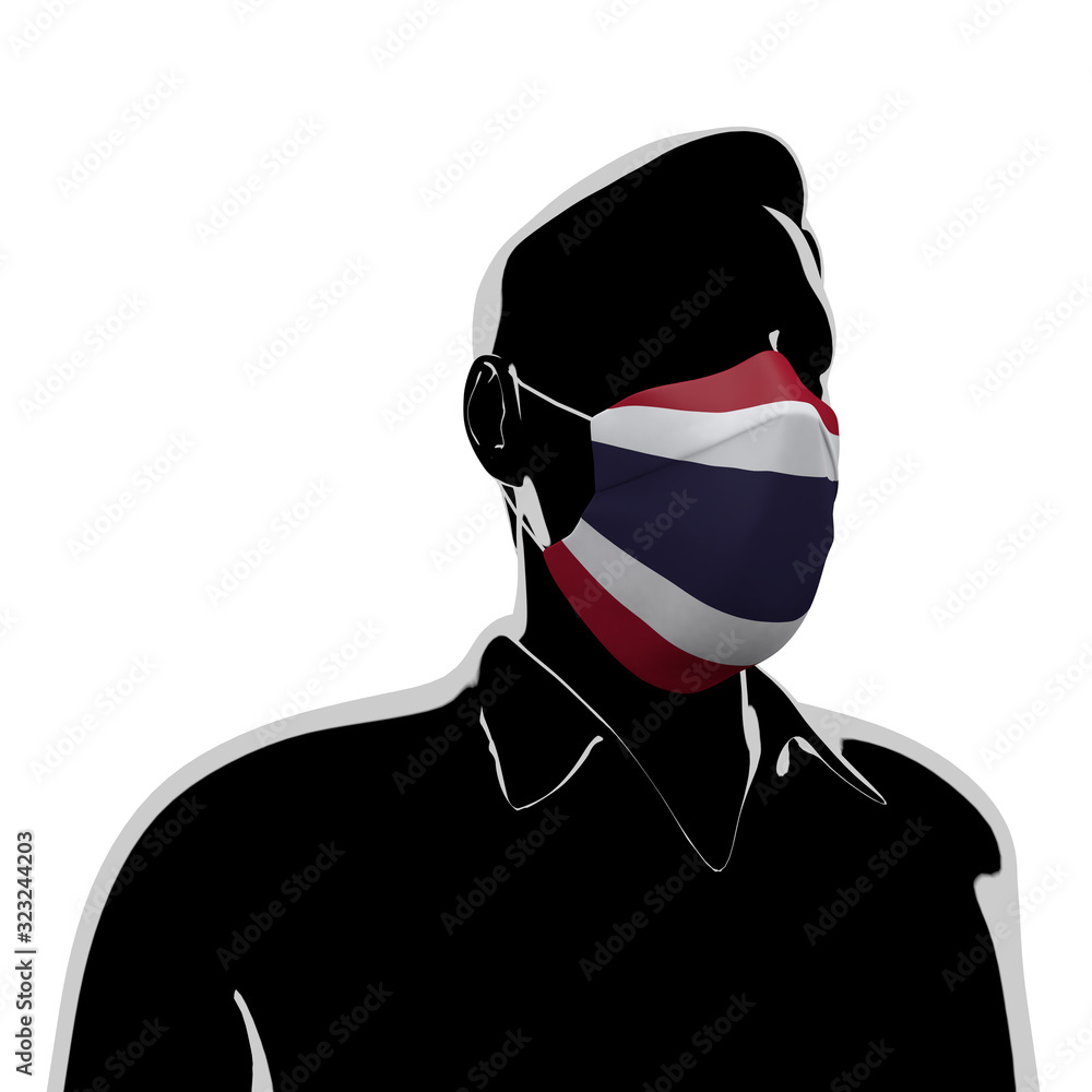 3D illustration. Thailand flag mask. Prevent virus invasion. Prevent colds.