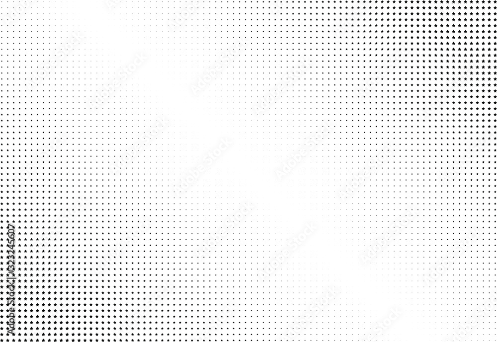 Abstract halftone dotted background. Monochrome pattern with stars. Vector modern futuristic texture for posters, sites, business cards, postcards, labels and stickers. Design mock-up layout. Abstract halftone dotted background. Monochrome pattern with stars. Vector modern futuristic texture for posters, sites, business cards, postcards, labels and stickers. Design mock-up layout.