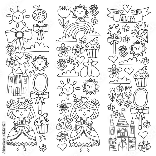 Vector pattern for little girls. Princess illustration for happy birthday party.