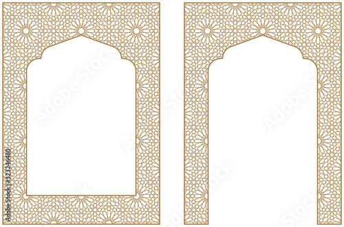 Fototapeta Rectangular frame with traditional Arabic ornament for invitation card