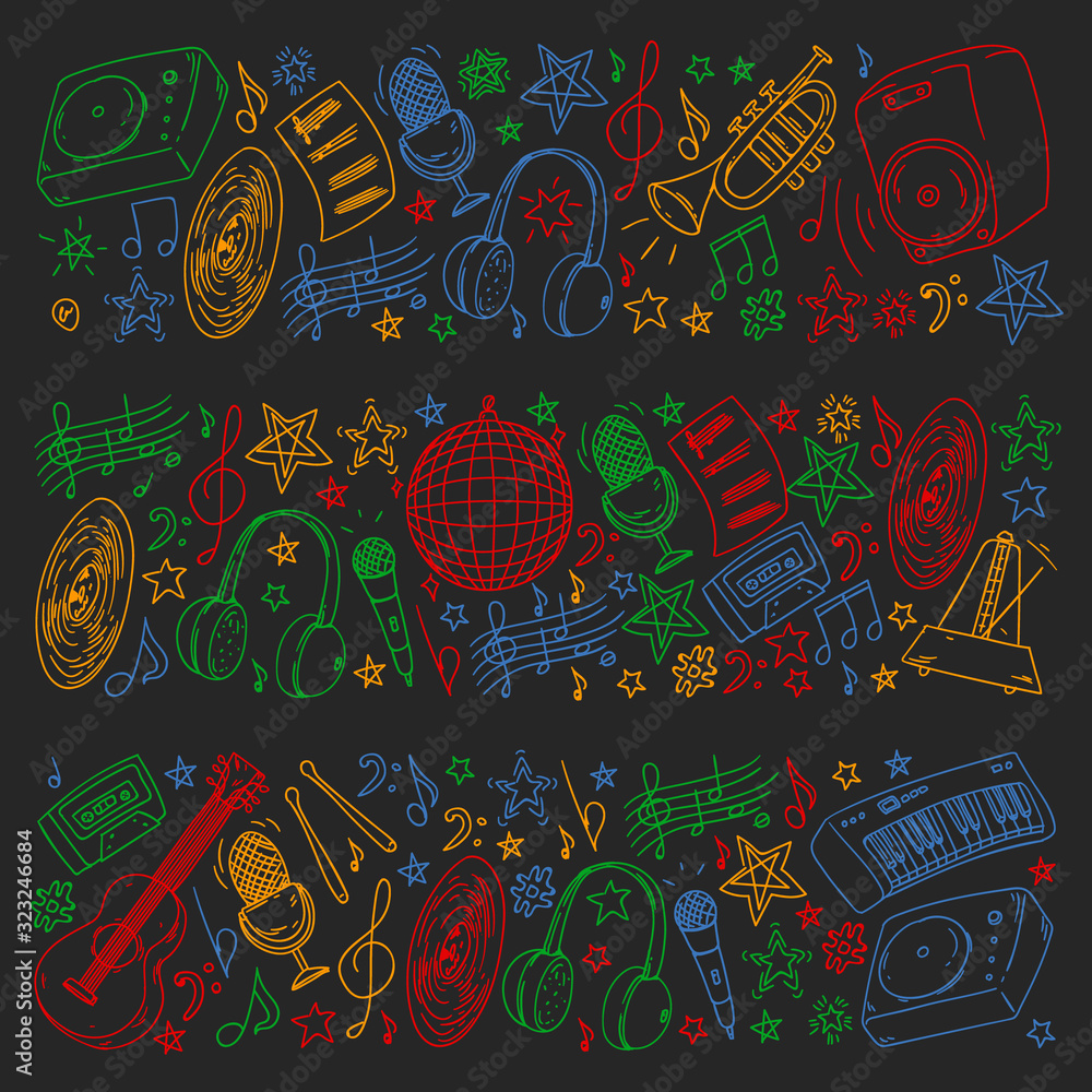 Musical pattern for posters, banners. Music festival, karaoke, disco, rock. Musical pattern for posters, banners. Music festival, karaoke, disco, rock.