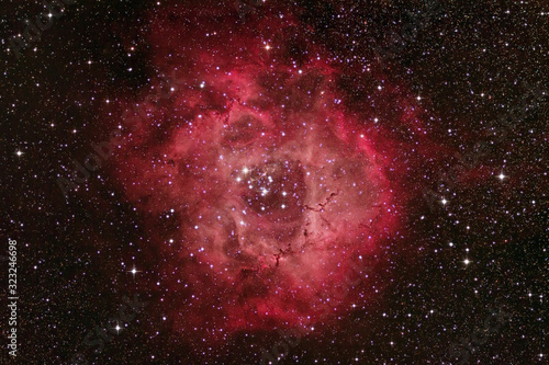 Rosette Nebula NGC 2244, Space nebula inside the unicorn constellation captured with a telescope and a DSLR camera.