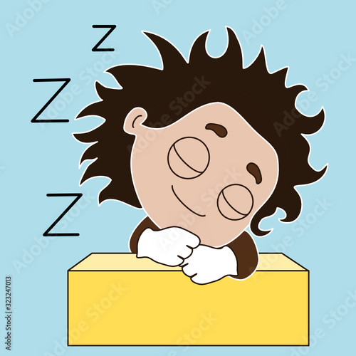 Naklejka emoticon with sleeping man with Zzz sign above his head indicating that he is dreaming, simplistic vector emoji in color 