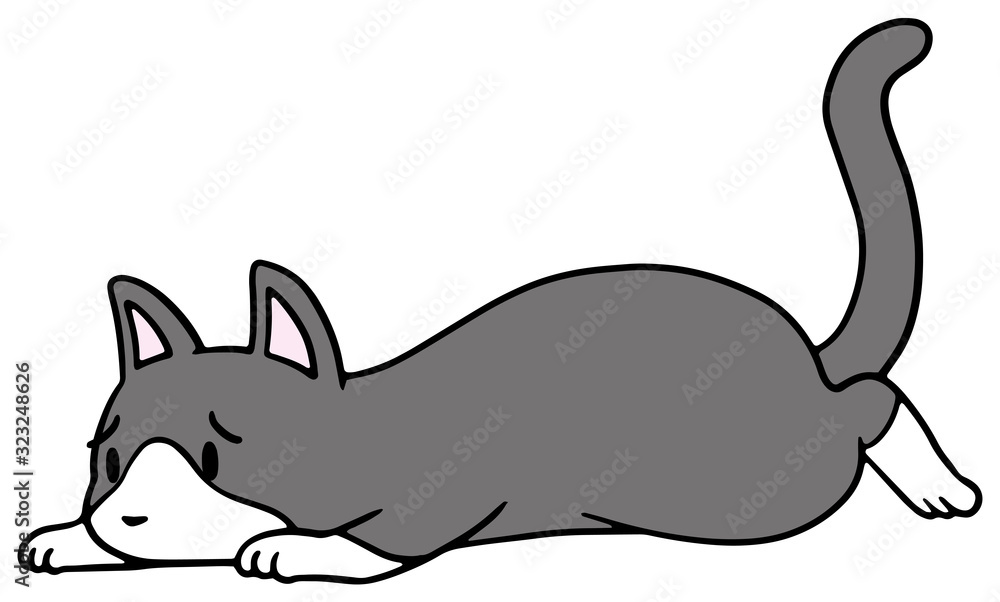 Naklejka premium 倒れた猫のイラスト_ハチワレ_困り顔