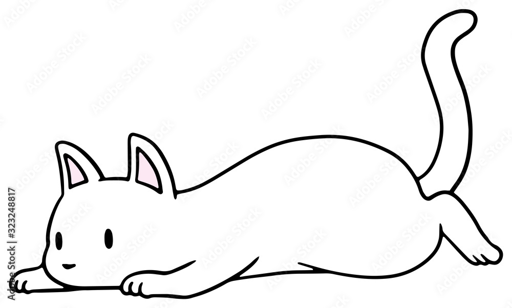 倒れた猫のイラスト_白猫 倒れた猫のイラスト_白猫