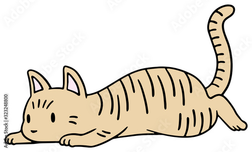 倒れた猫のイラスト_茶トラ