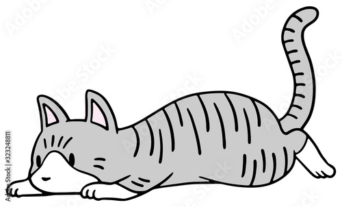 倒れた猫のイラスト_サバトラ