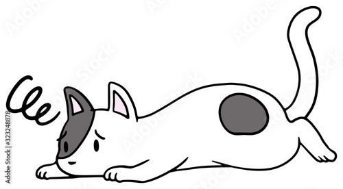 倒れた猫のイラスト_黒ぶち_困り顔