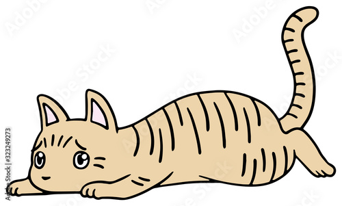 倒れた猫のイラスト_茶トラ_困り顔