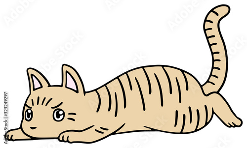 倒れた猫のイラスト_茶トラ_怒り顔