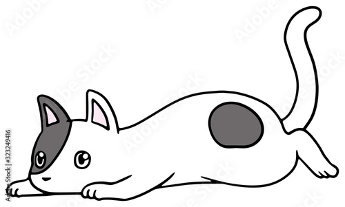 倒れた猫のイラスト_黒ぶち