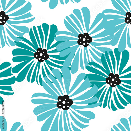 Abstract floral background with flowers. Seamless backround with blue flowers. Vector background with flowers for print, textile, card, banner, t-shirt and etc. 