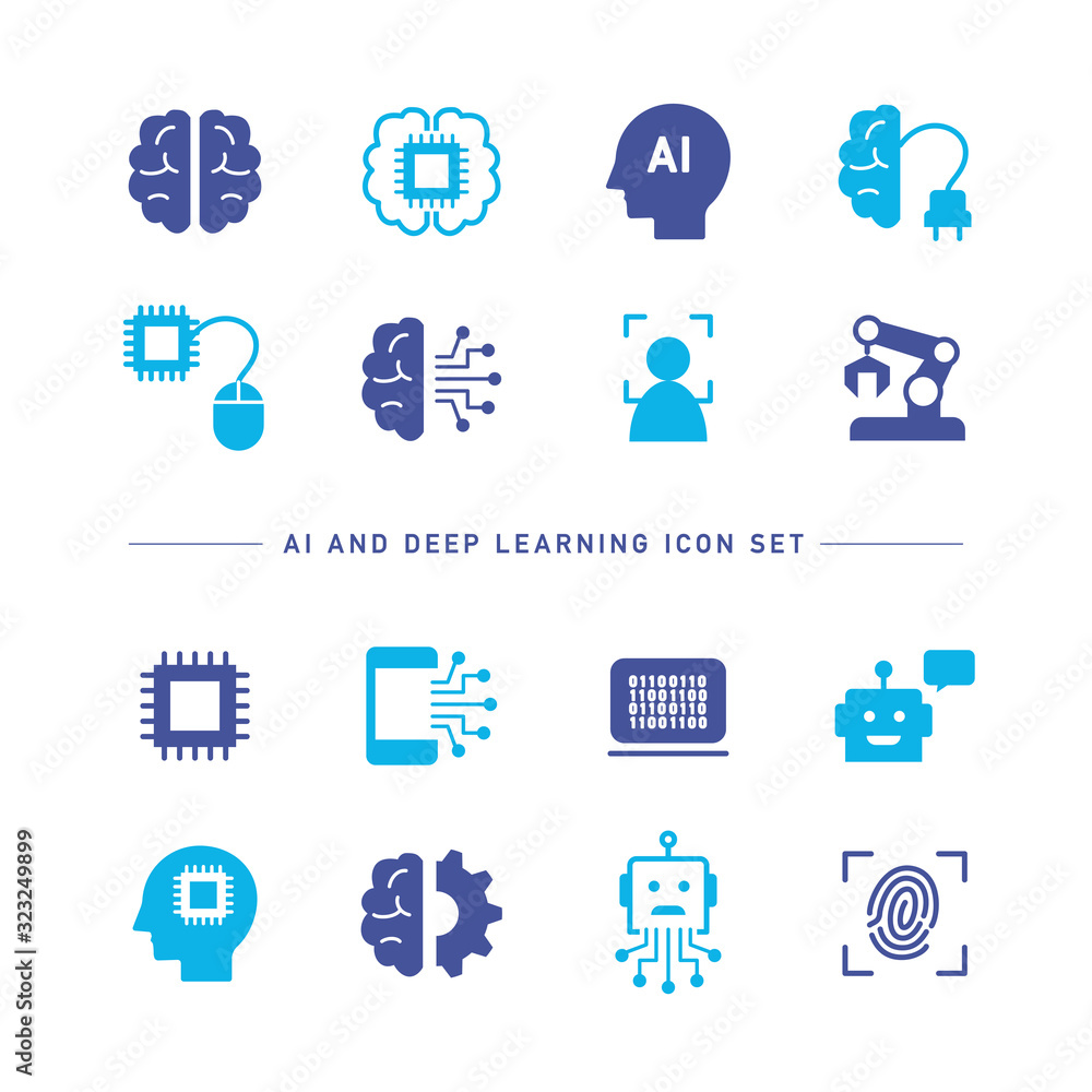 AI AND DEEP LEARNING ICON SET Stock Vector | Adobe Stock