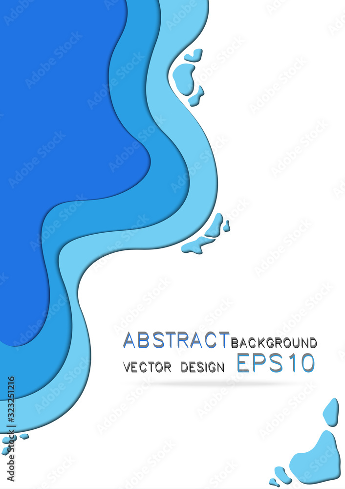 Fototapeta premium 3D abstract background with blue paper cut waves.