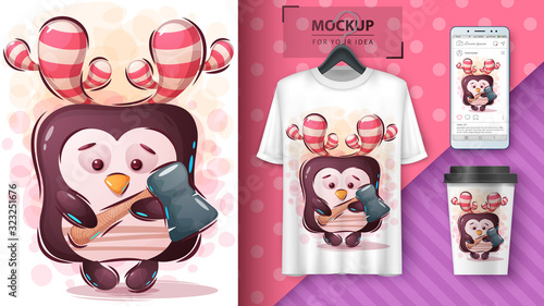 Penguin with axe poster and merchandising