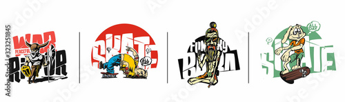 T-shirt design Funky baba - Angry warrior - Easter Bunny with skateboard