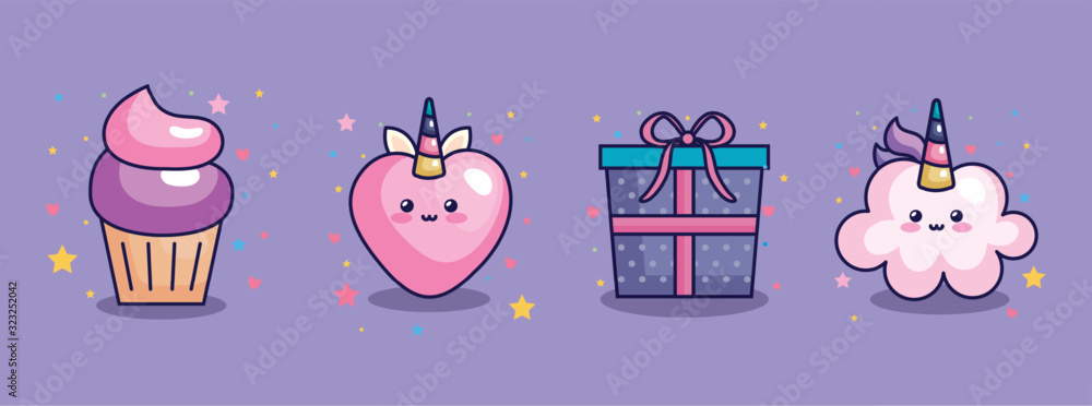 Obraz premium collection of cute and fantasy icons vector illustration design