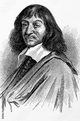 René Descartes. French philosopher, mathematician and physician. 1596-1650. Antique illustration. 1883.
