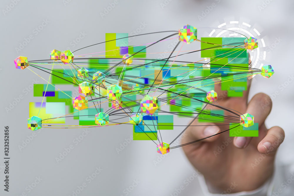 cloud connected to many objects on a virtual screen. cloud connected to many objects on a virtual screen.