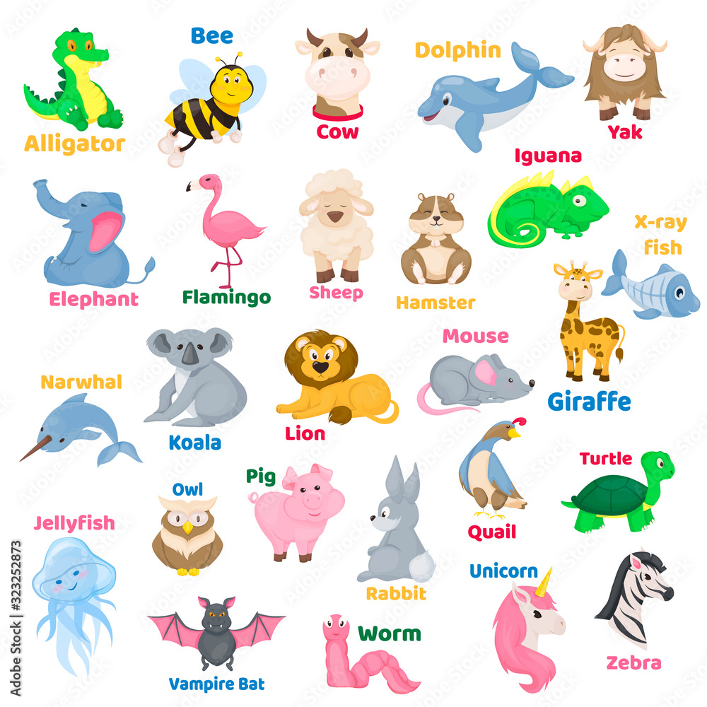 Zoo alphabet animal letters with cute characters