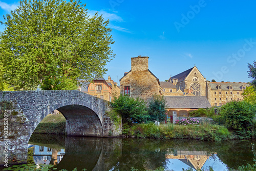 Image of the stone bridge ove the Canal d'ille du Rance at Lehon, Brittany, France photo