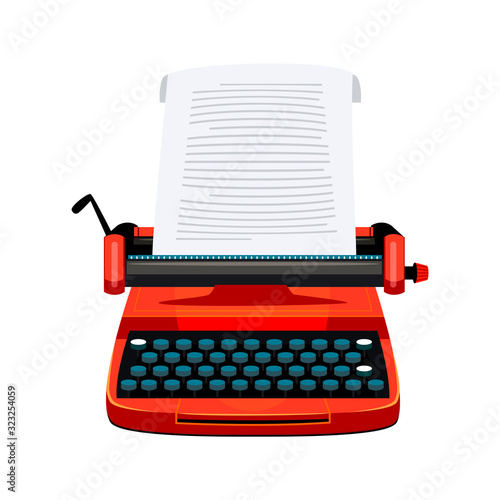 Retro typewriter and paper sheet isolated on white