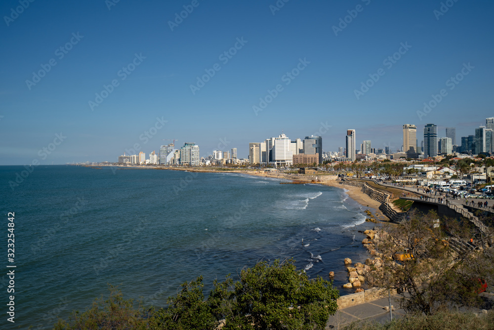 View of the Mediterranean coast in Tel Aviv, Israel